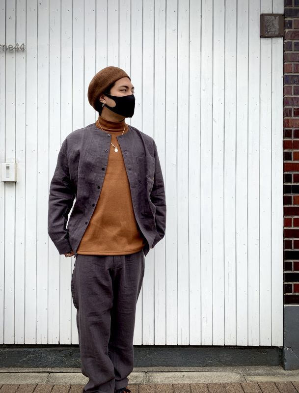 CALEE(キャリー) シャツ 21SS029 Linen no collar L/S shirt -CHARCOAL